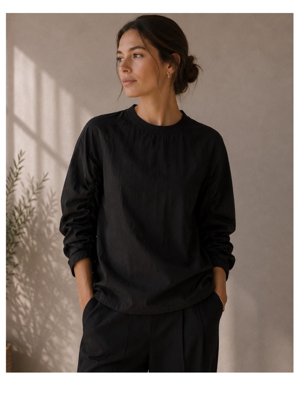 Cos Ruched Modal Top Raglan Sleeves Modern Minimalist Size 14